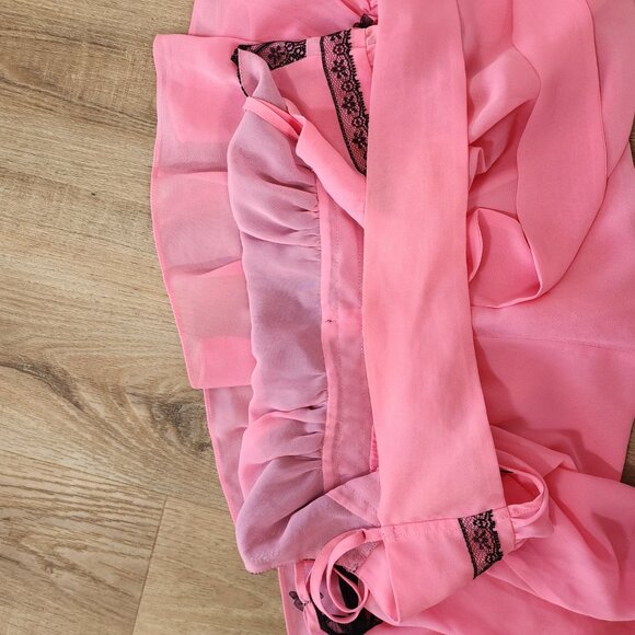 Betsey Johnson Pink Black Sheer Babydoll Top Ruffle Hem Flowy Coquette Size S - Picture 8 of 8